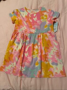 Cat & Jack Girls Tie-Dye Pocket Tee Dress in Pink, Yellow, Lavender & Mint